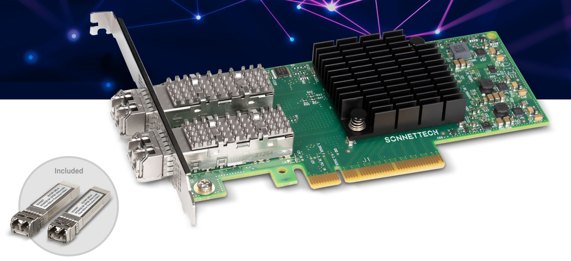 Sonnet Twin25G Dual-port 25GbE PCIe Card with Two Included SFP28 Transceivers Sonnet Twin25G Dual-port 25GbE PCIe Card with Two Included SFP28 Transceivers
